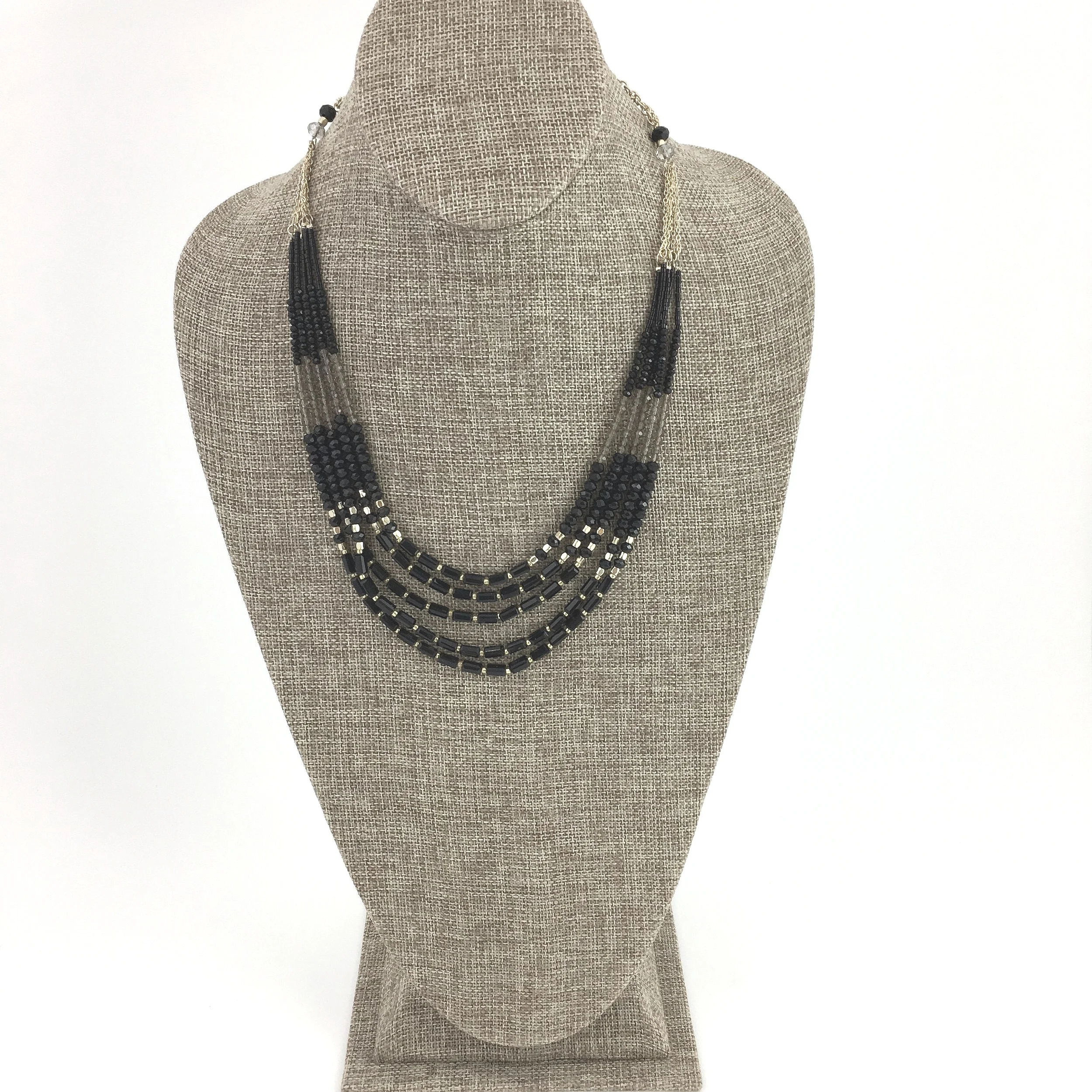 multi strand black and gold bead necklace