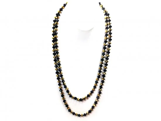 black and gold crystal long necklace