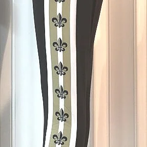 black and gold racing stripe fleur de lis leggings