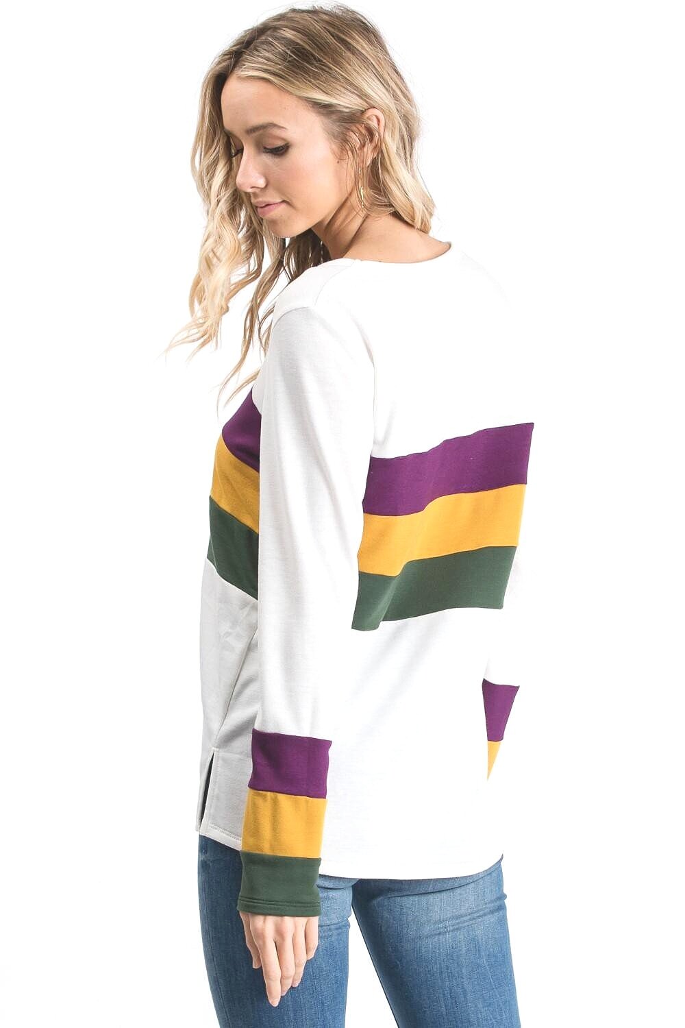 White Mardi Gras Color Block Top 