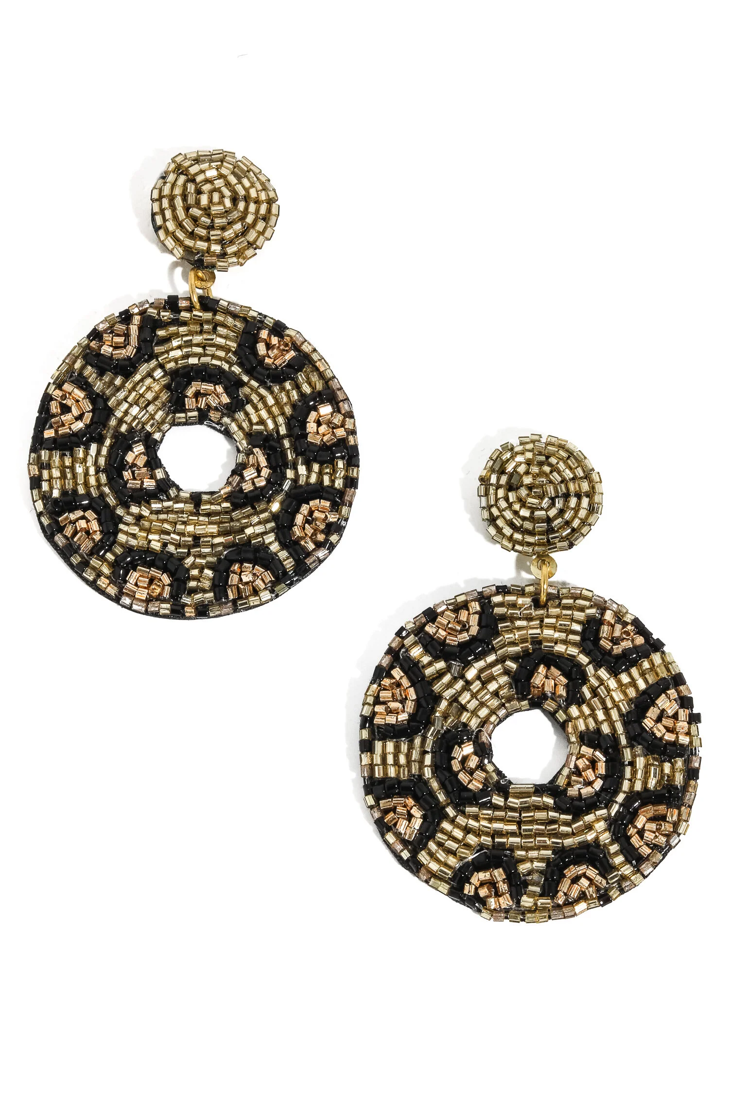 black gold beaded statement earrings