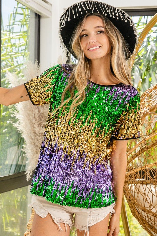 Sequin Color Block Mardi Gras Shirt — Serenity Home & Gifts