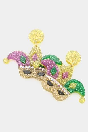 Glitter Acrylic Mardi Gras Mask Earrings