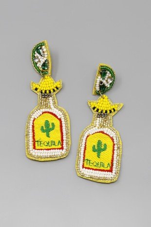 Tequila Bottle Beaded Earrings