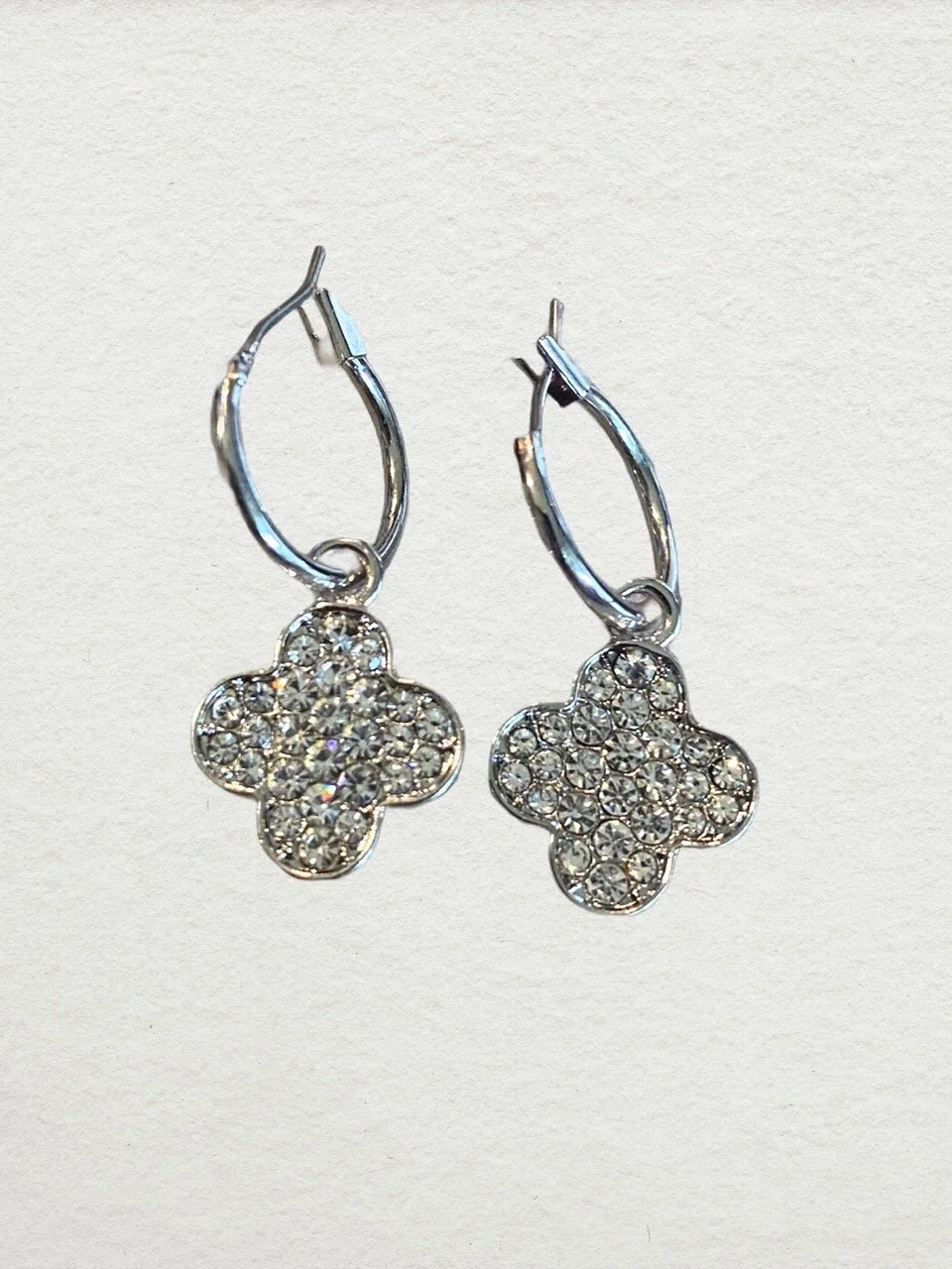 Silver Clover CZ Dangle Earrings