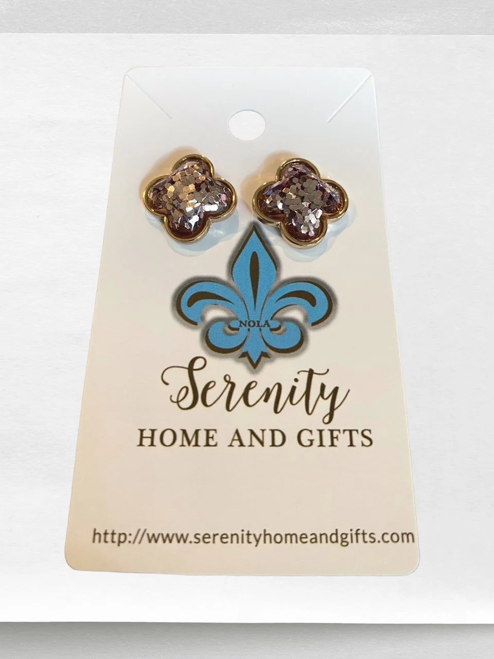Gold Glitter Clover Earrings