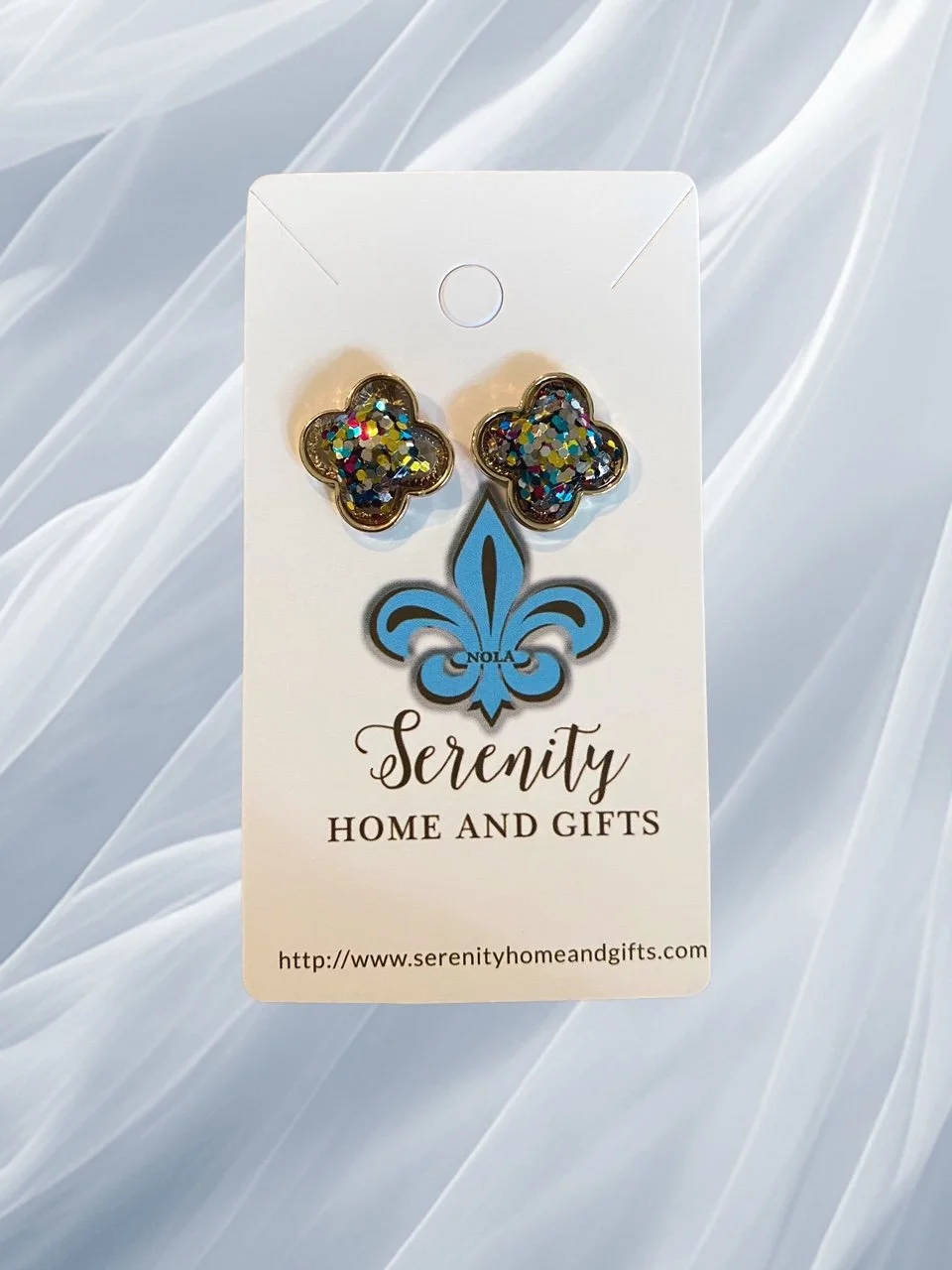 Multi Color Glitter Clover Earrings
