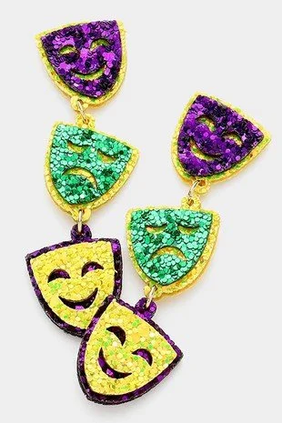 Dazzling Mardi Gras Glitter Mask Earrings