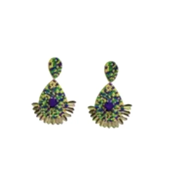Exquisite Mardi Gras Beaded Fan Earrings