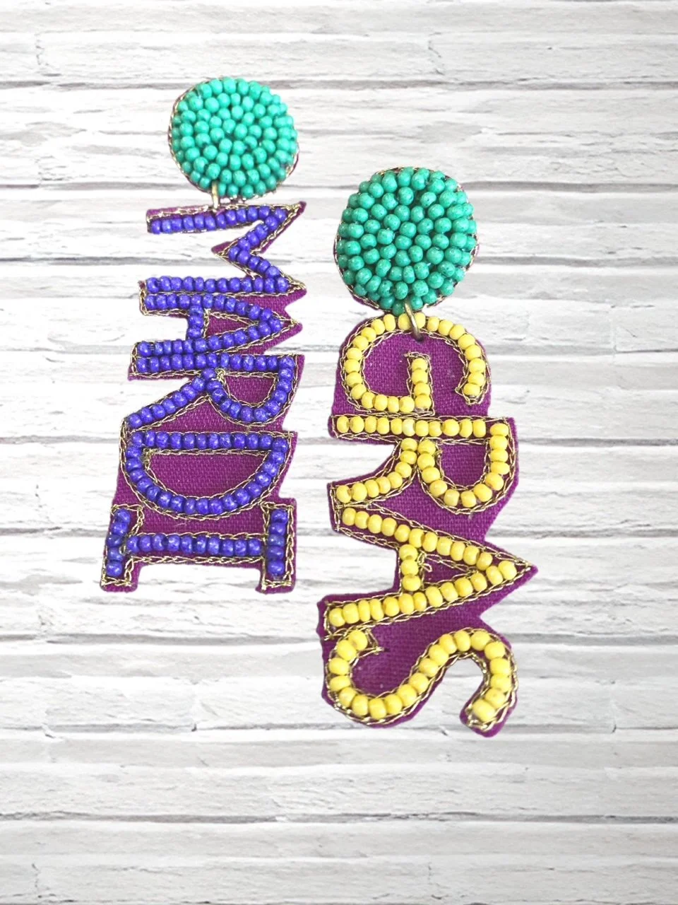 Vibrant Beaded Mardi Gras Earrings