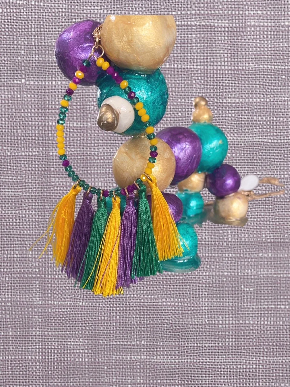 Vibrant Mardi Gras Beaded Tassel Necklace