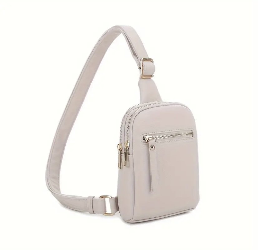 Beige Zipper Crossbody