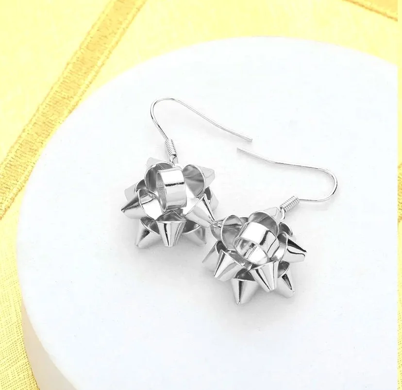 Silver Bow Dangle Earrings