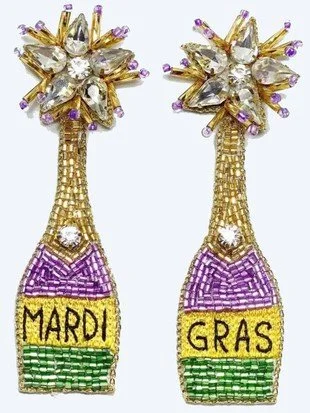 Mardi Gras Wine Bottle Dangle Earrings