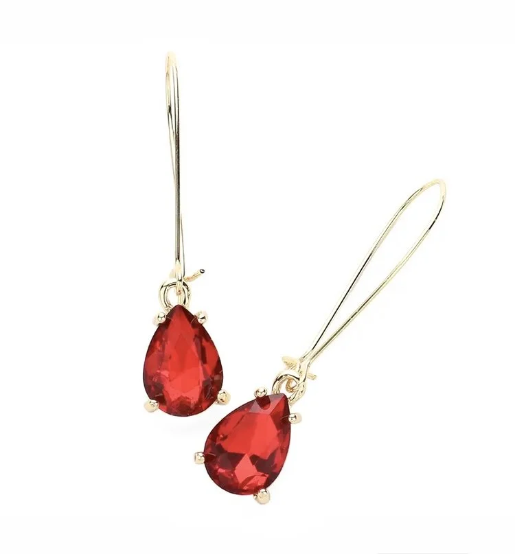 Teardrop Crystal Dangle Earrings - Red