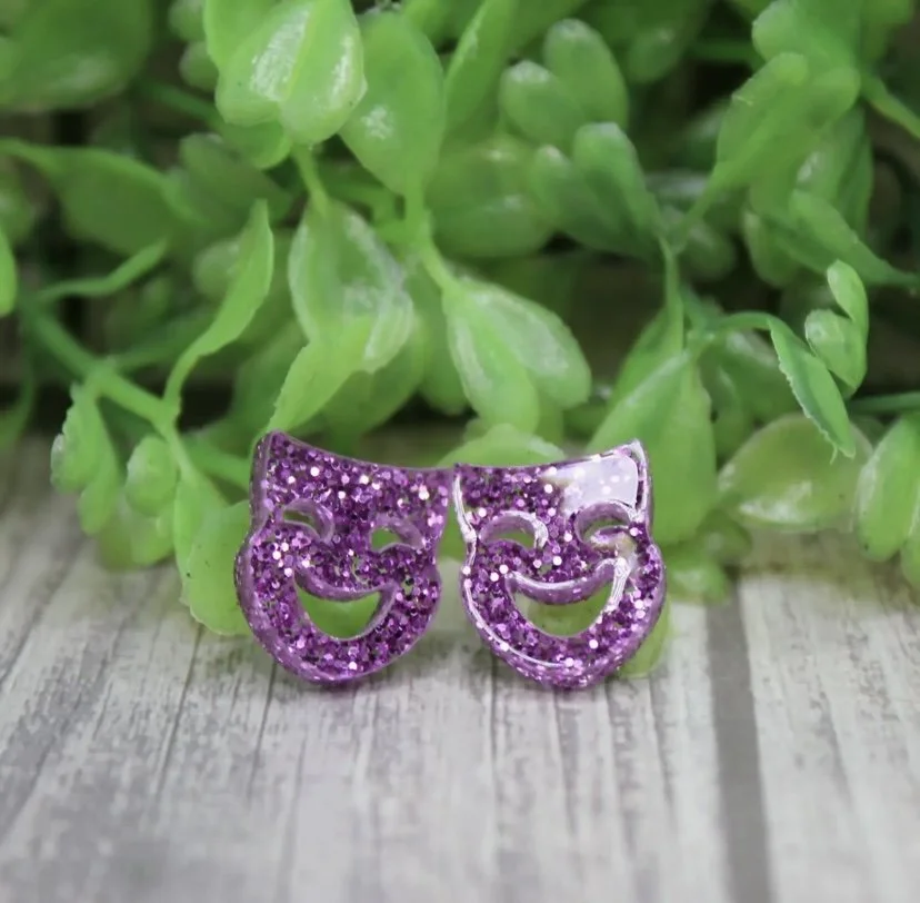 Purple Glitter Mask Earrings
