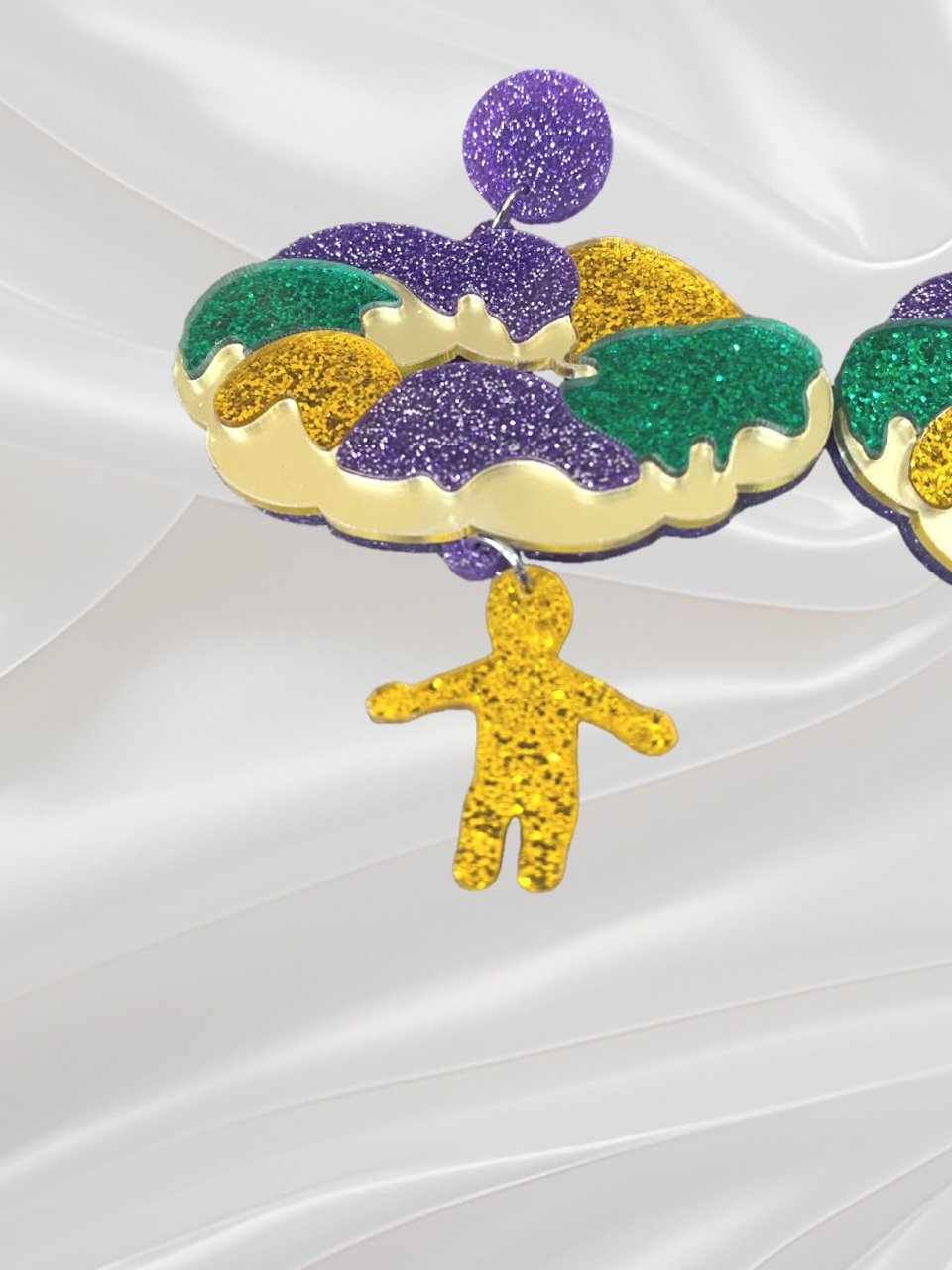 Glitter King Cake & Baby Earrings