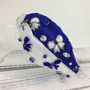 Blue White Bow Headband