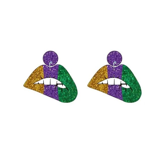 Mardi Gras Lip Earrings