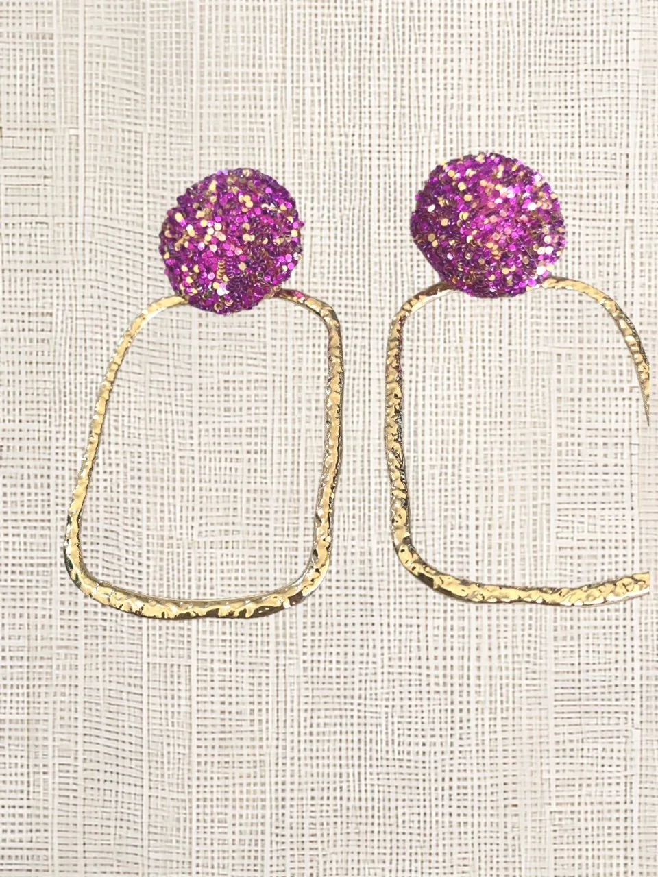 Purple Glitter & Gold Frame Earrings