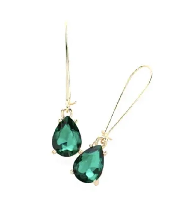 Teardrop Stone Dangle Earrings - Emerald