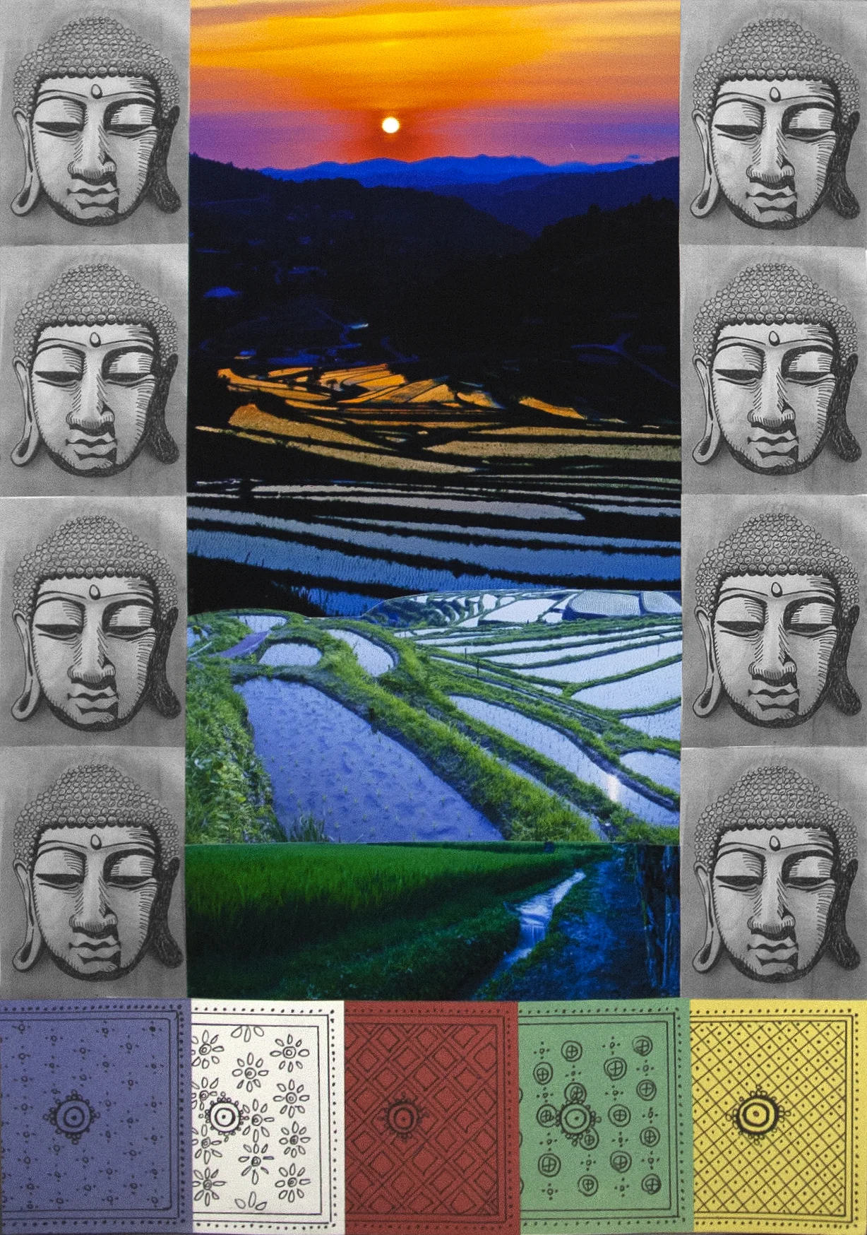 Sunset Over Paddies, collage on paper, 20" x 14", 2015