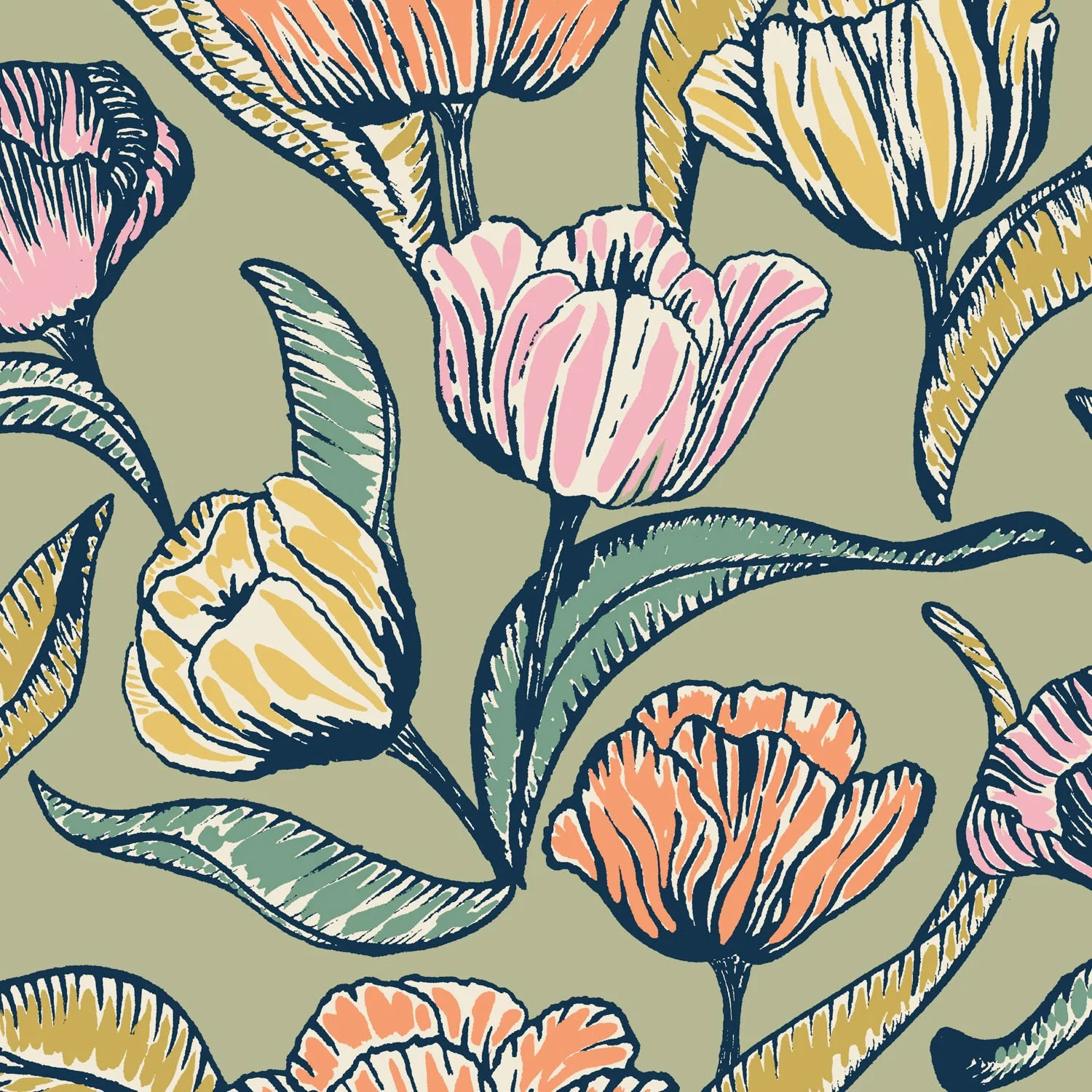 D886 TULIPS N LEAVES