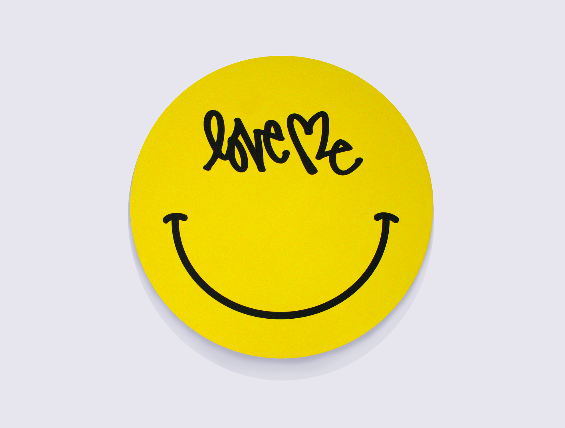 LOVE ME SMILEY. Silkscreen on Wood. 2014. 24" x 24" x 2”