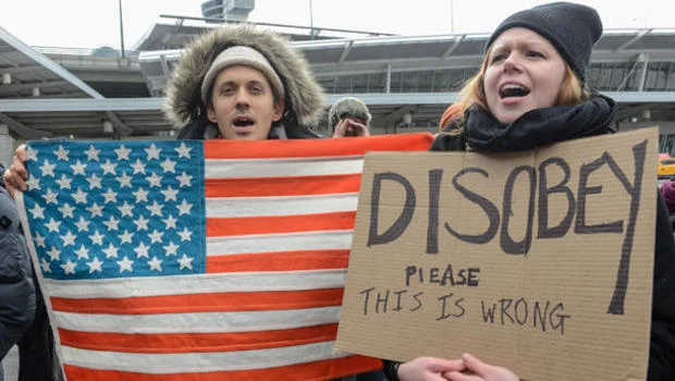 Protesters outside airport after the #MuslimBan.