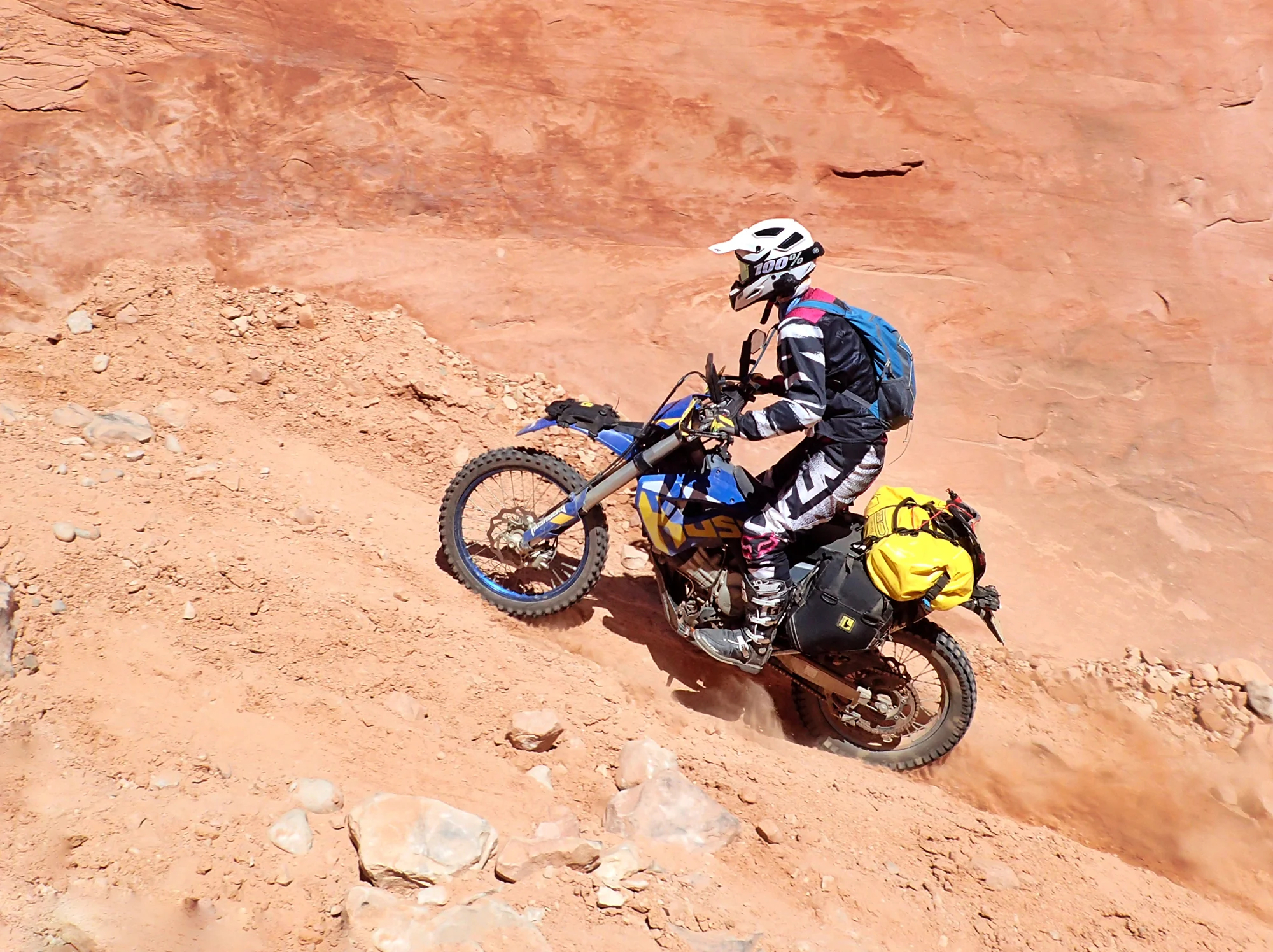 Scrambling up Jughandle Trail outside Moab, Utah on our way to ride the White Rim Trail.