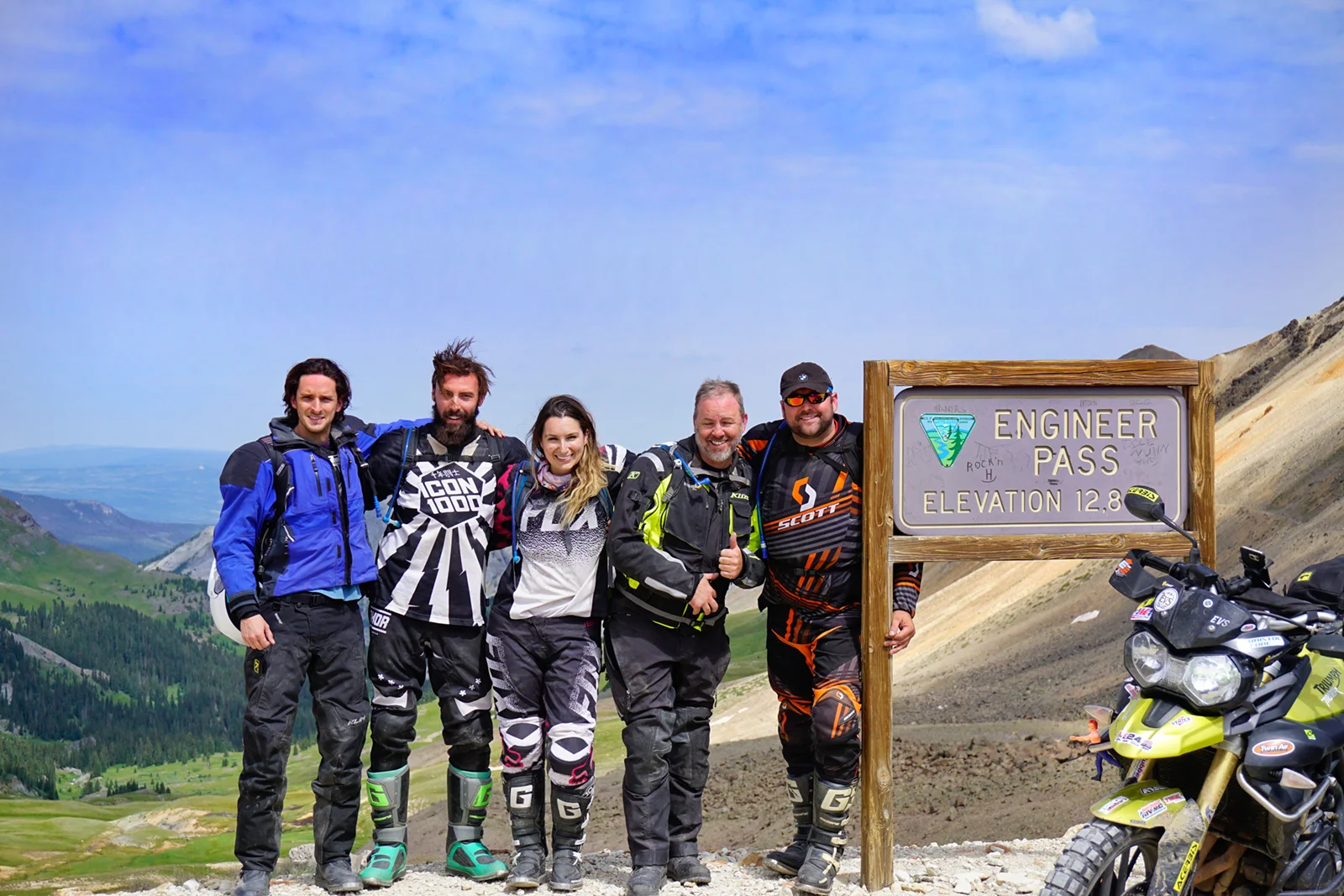 (Right to Left)Carlos Barrios, Steve Kamrad, Amelia Kamrad, Ron Willie and Marcin Suchodolski shown at Engineer Pass, Colorado. Day 3 of our 6.5 day trip.