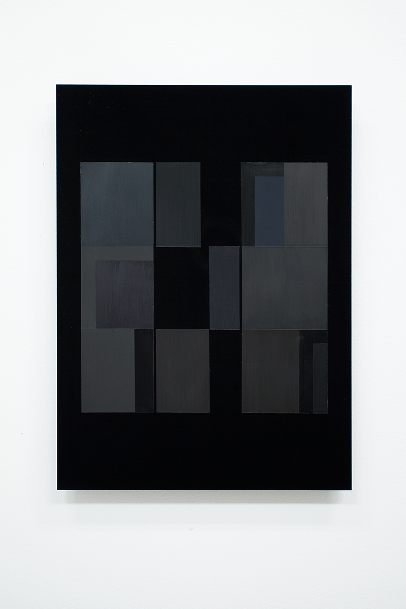   Black Letter #50 (to David Novros)  Acrylic on black perspex, 29,7 x 21 cm, 2014 