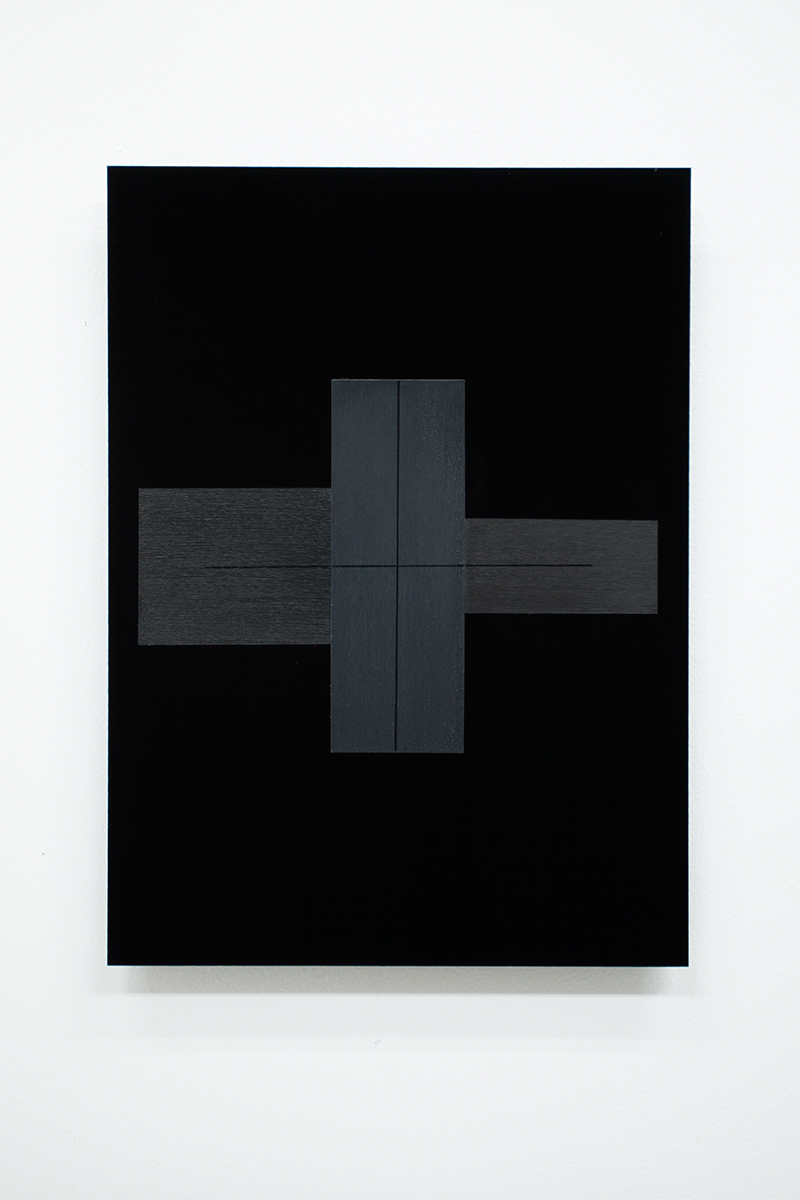   Black Letter # 59 (to Robert Mangold)  Acrylic on black perspex, 29,7 x 21 cm, 2014 