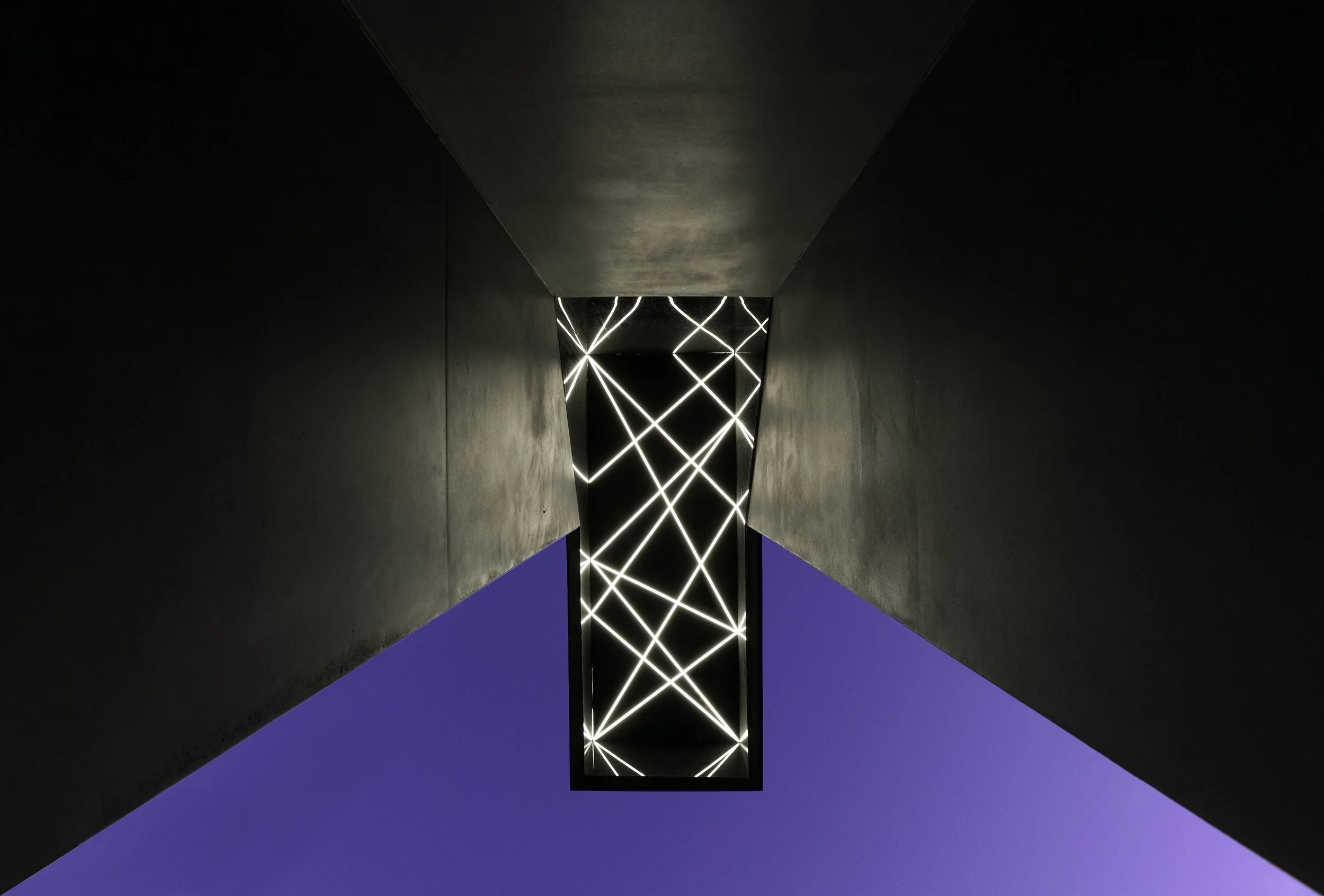 Shape Drifter, detail of lights and black perspex inside top of the sculpture.