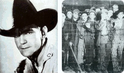 Left: Tom Mix, Right: Prisoners in Nazi Concentration Camp