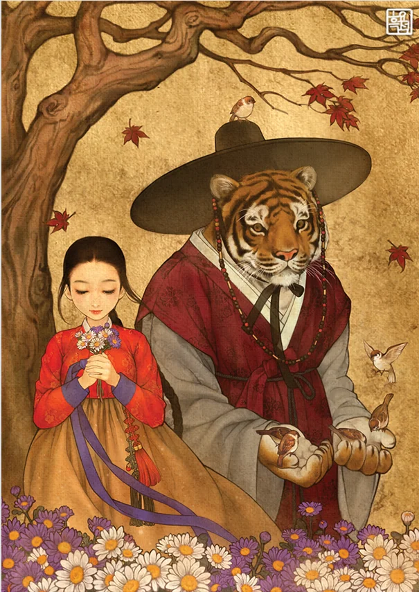 Korean Illustrator Remixes Western Fairytales with Traditional Manhwa Stylings