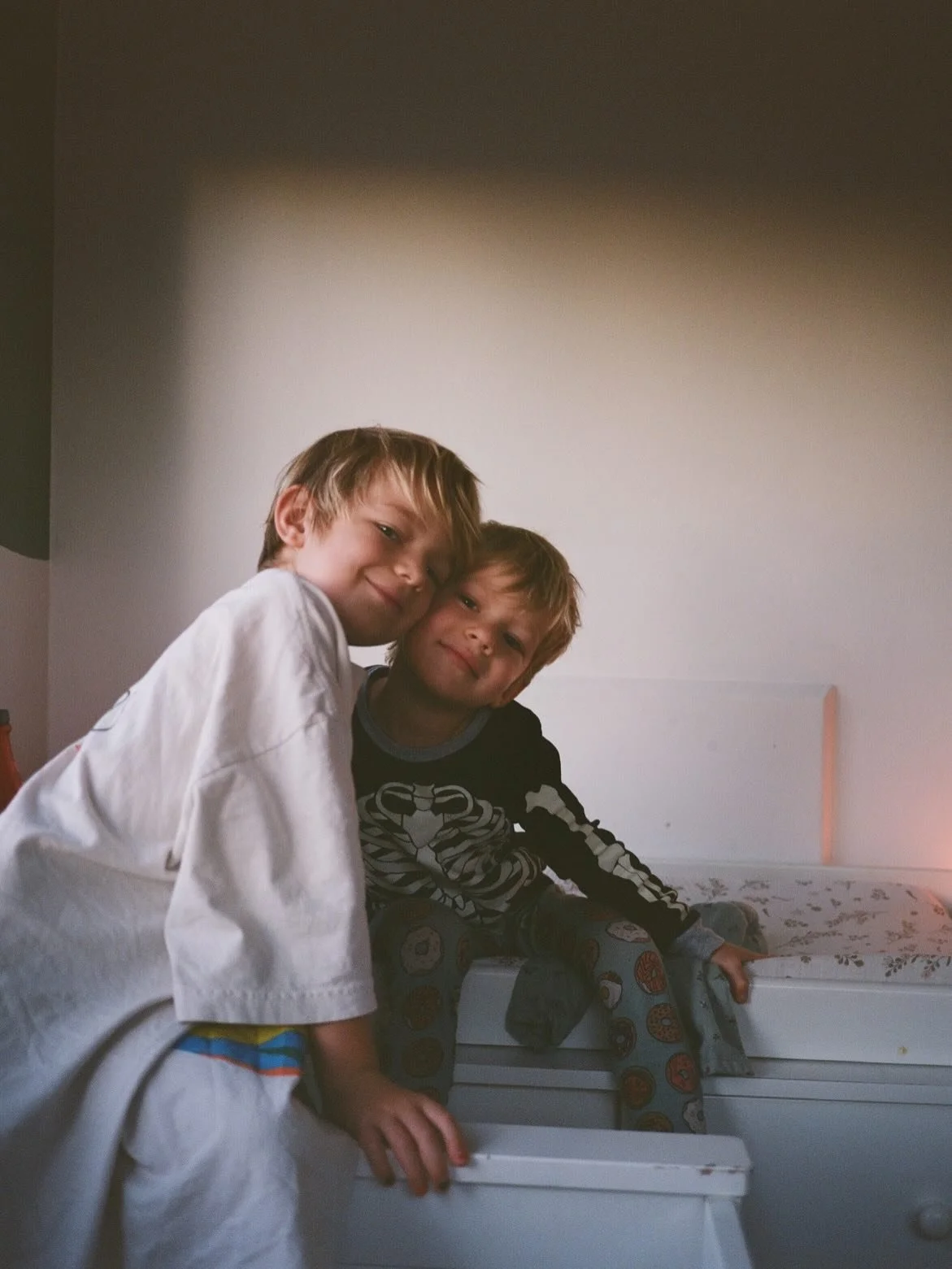 2025: I invited mystery into my life and film is one such mystery. In our fast and furious world, it&rsquo;s nice to slow down. Here are my kids on med format bc now they know I like light pockets and it is cute to me like our quiet mornings at home