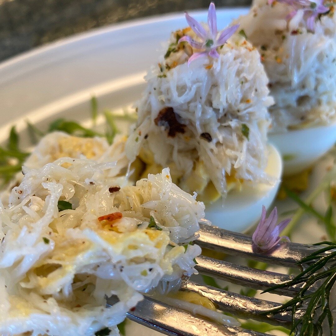 Seafood deviled eggs.
Fresh crab. Delicious!

www.beachchalet.com
1000 Great Highway, San Francisco