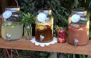 A fantastically styled drink station can be a fun way to entertain your guests! A beverage buffet is a sure way get the party started! Sugar Style can also supply personalised mason glasses for your guests to sip from.