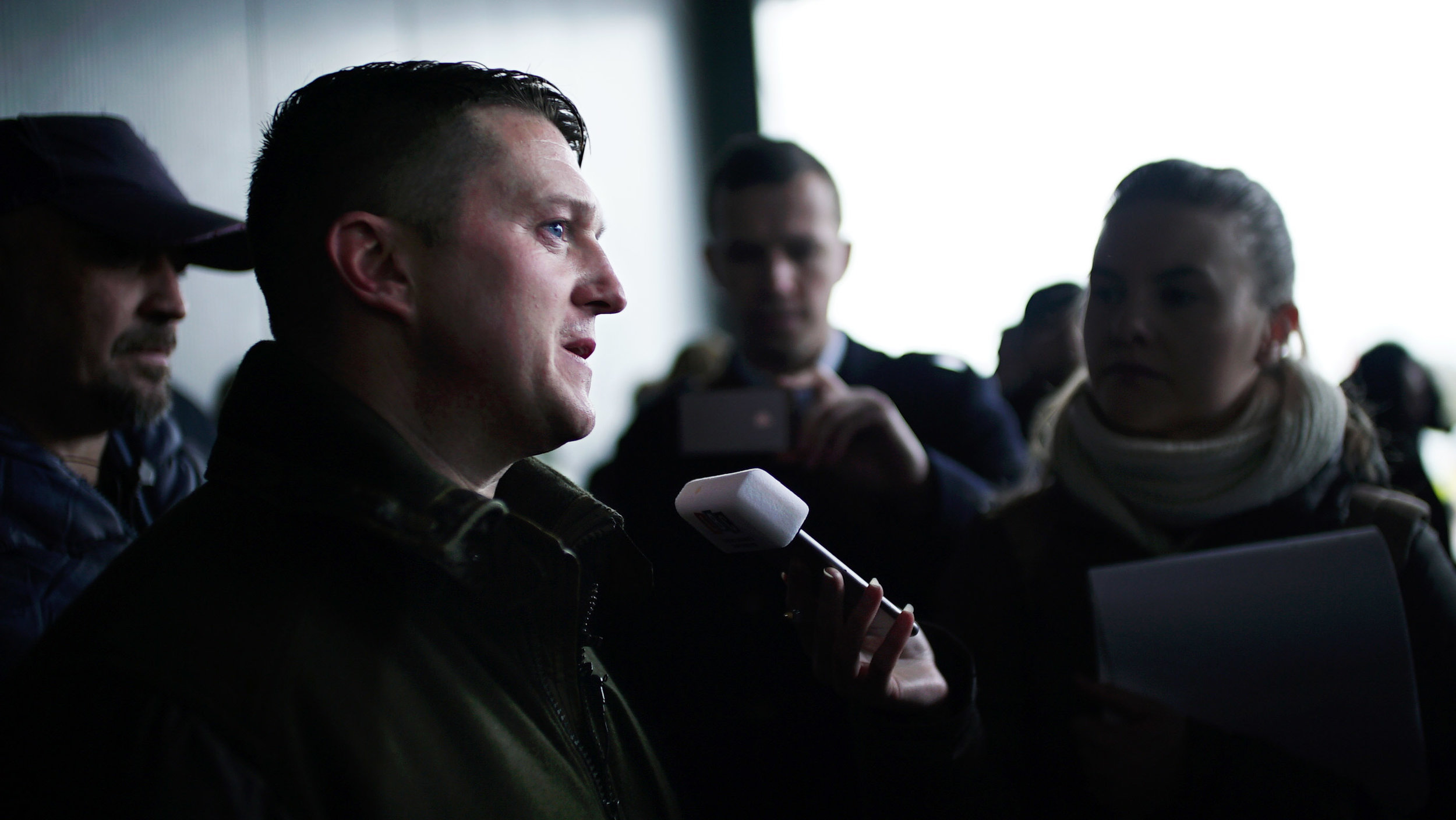  Far-right activist and founder of English Defense League Tommy Robinson during his silent march for PEGIDA, a nationalist group in the UK.  Photo by Sarah McClure  
