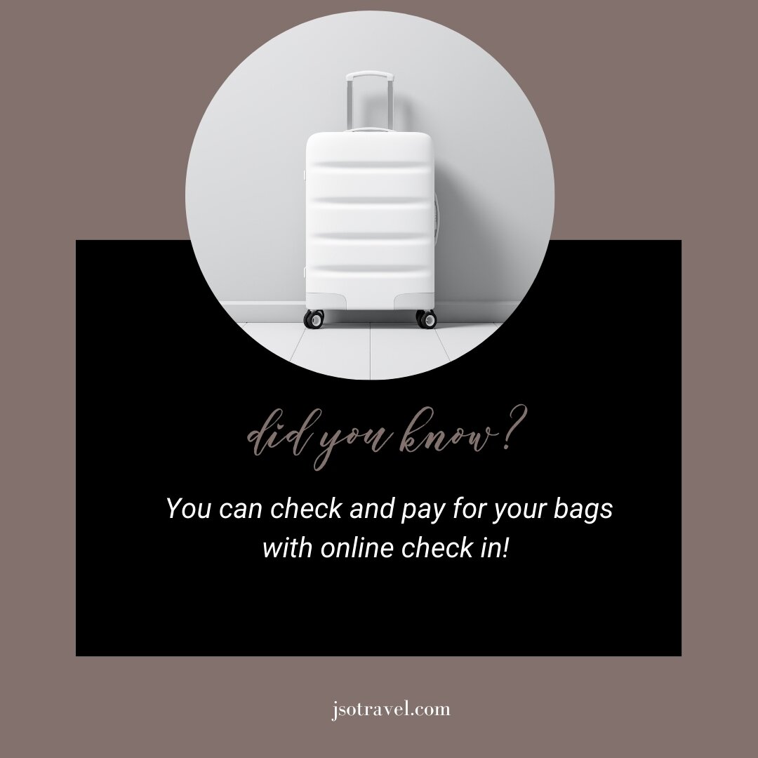 DID YOU KNOW? You don&rsquo;t have to wait to check in your bags at the airport! When you check in for your flight online, you can also check and pay for your bags before you travel. This tip will save you a little time from long lines!⁣
#travel #tra