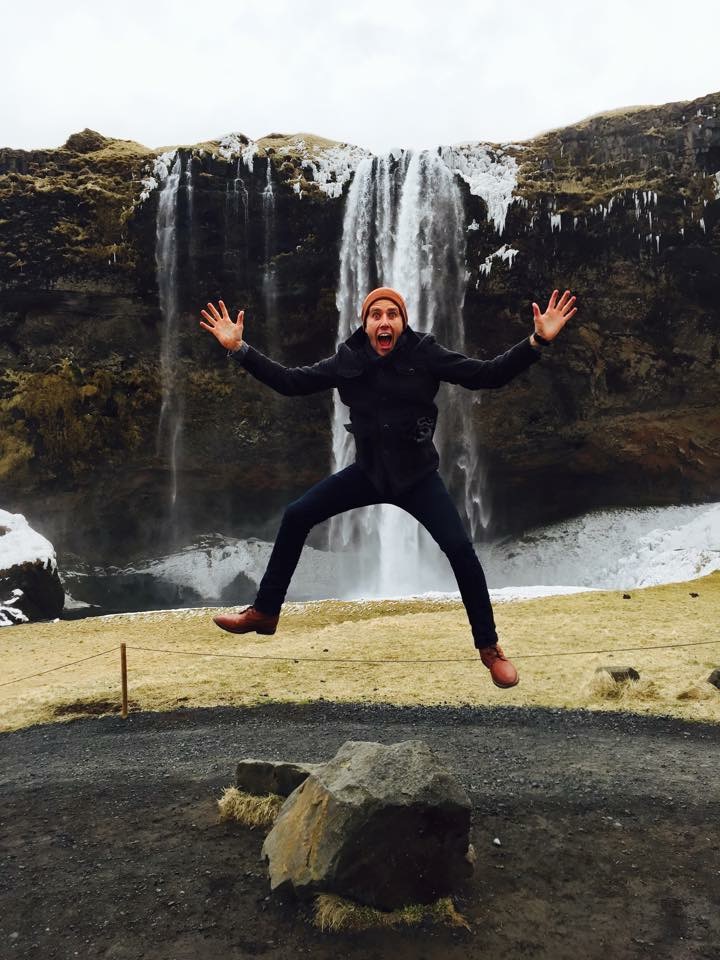Hyped at the Seljalandsfoss waterfall