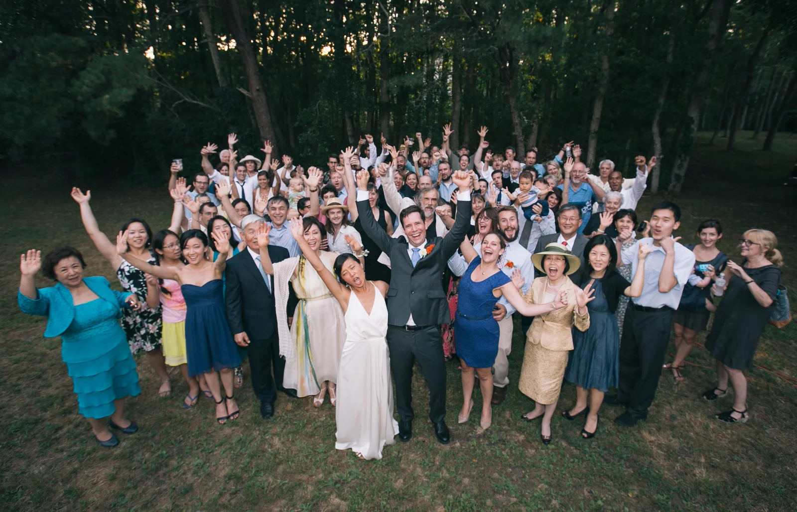 The entire wedding party including the bridge & groom's families and all friends