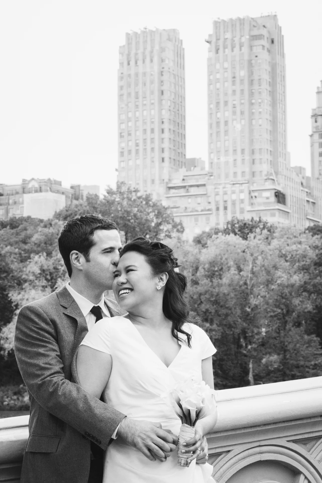 The bride and groom meet before their ceremony in Central Park NYC