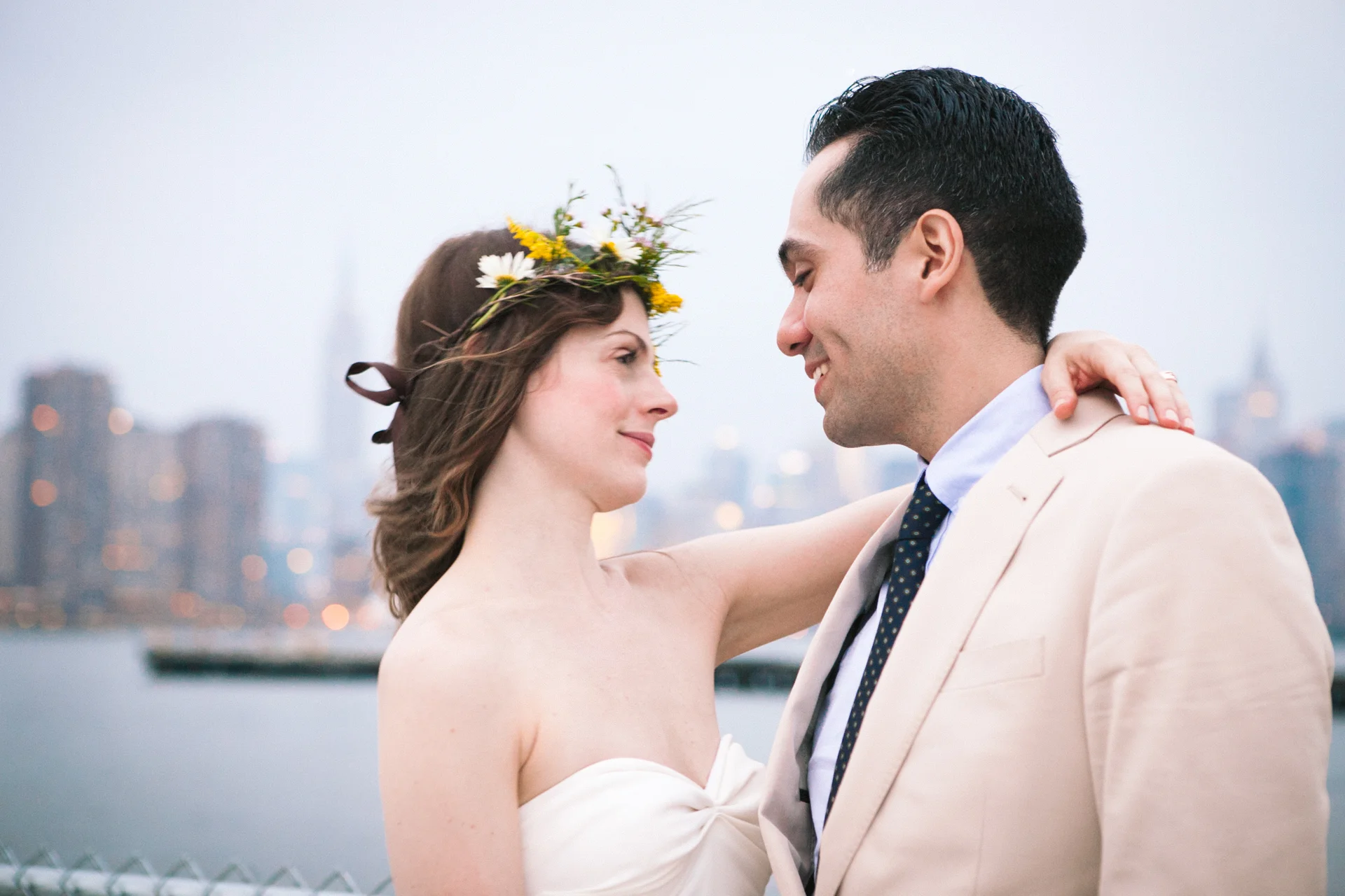 The bride and groom upon first seeing each other before the ceremony