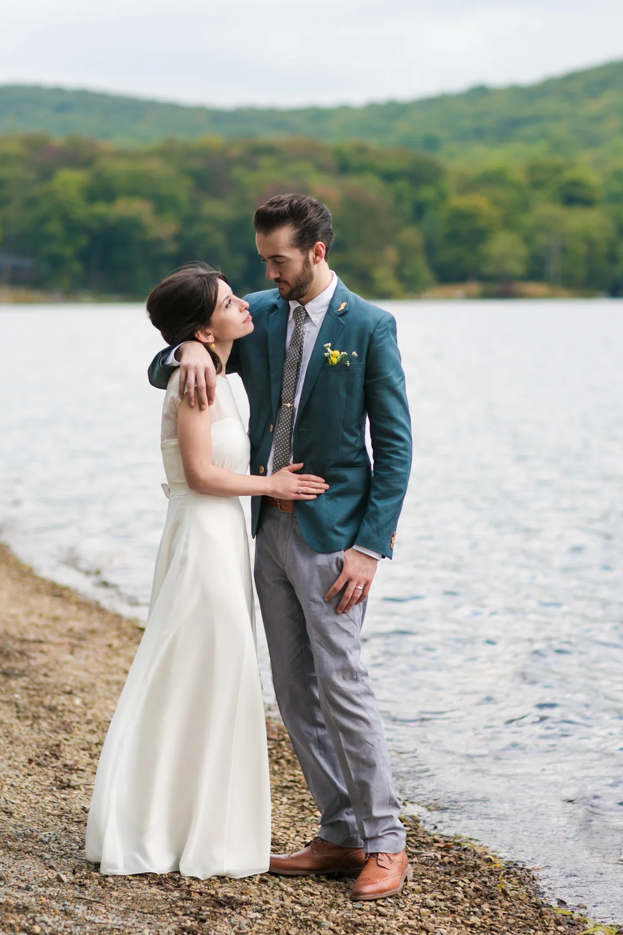 The bride and groom upon first seeing each other before the wedding