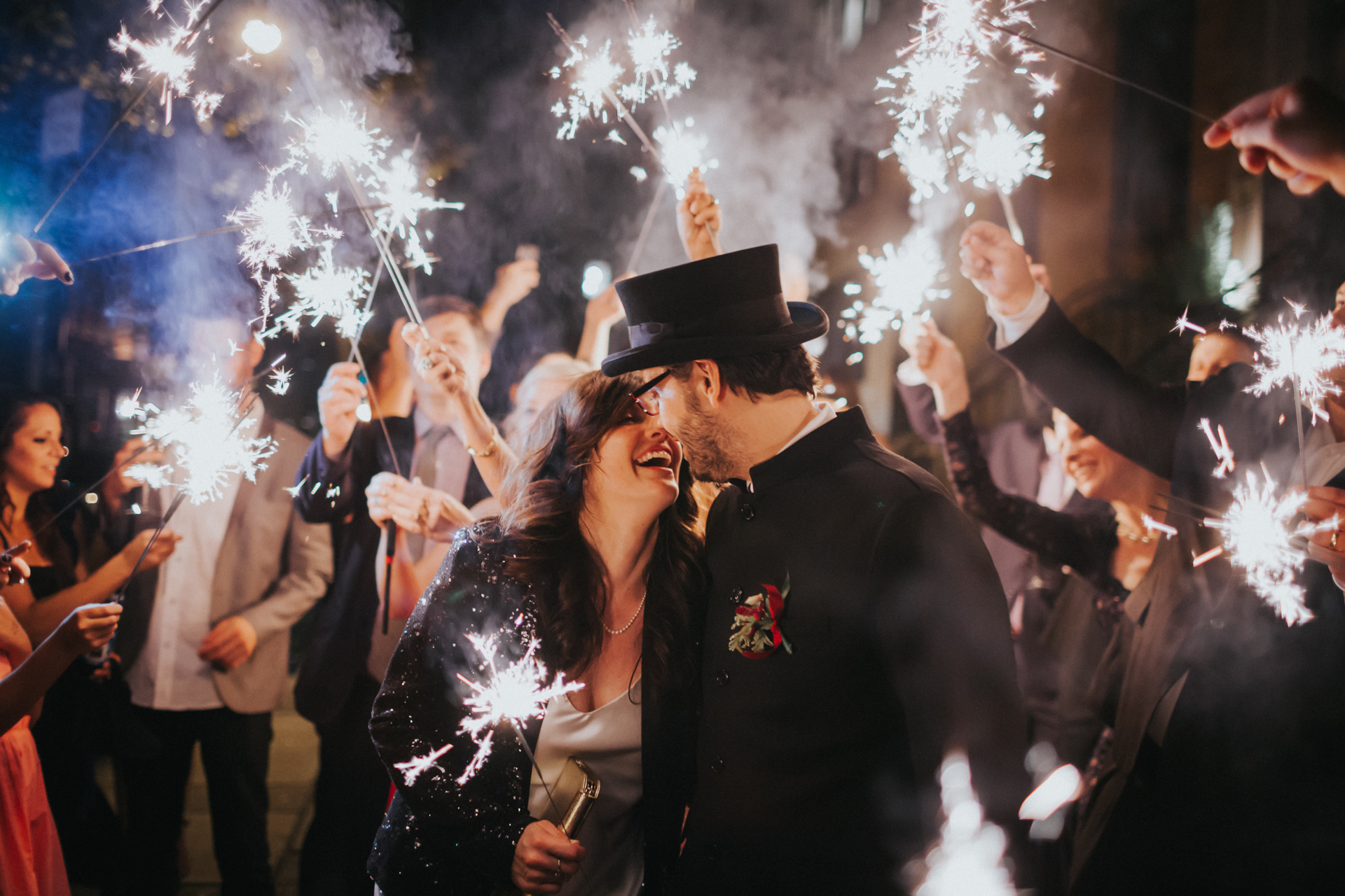  The bride and groom enjoying their send off with sparklers 