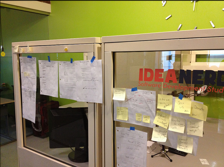 The whole group contributed with ideas, concepts and flows for the site. The ideas were then displayed on our "white board" to be reviewed and discussed.
