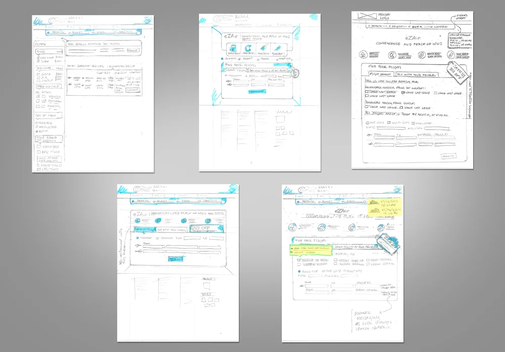 Sketches with first ideas for main screens