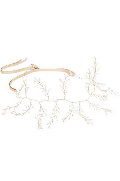 14 / QUATORZE   Baby's Breath gold-tone pearl headband